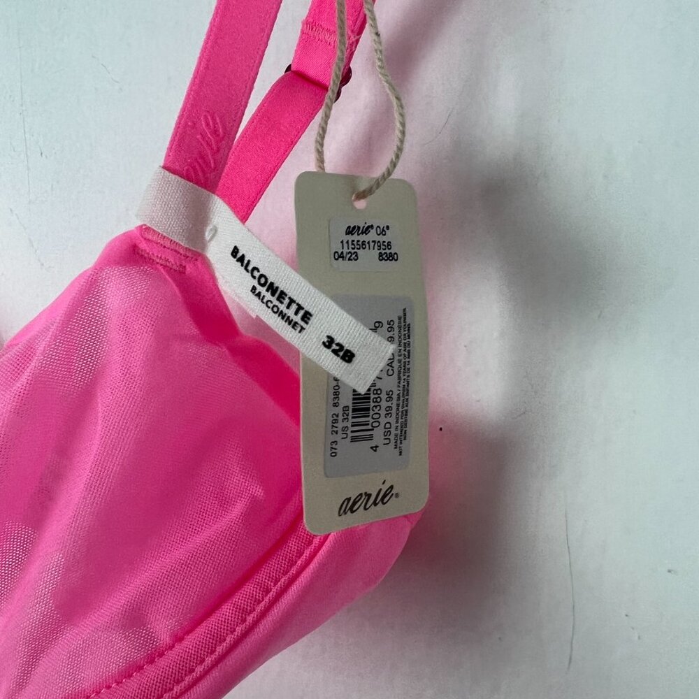 NWT Aerie SMOOTHEZ Mesh Unlined Balconette Bra Underwire Pink Size 32B NEW - Picture 3 of 6